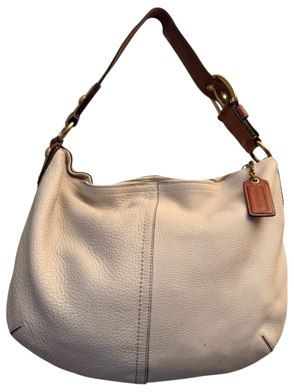 COACH Pebble Leather Hobo Bag in Cream/white with Brown Strap - Picture 2 of 10